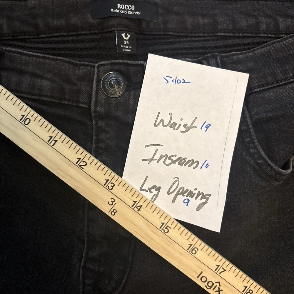 True Religion Jean Shorts Mens 38 Black Denim Rocco Relaxed Skinny Distress Fray